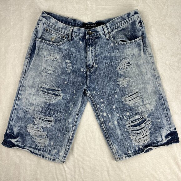ROCAWEAR Jeans Short Men's Size 36 Blue Distressed Denim - Picture 1 of 9